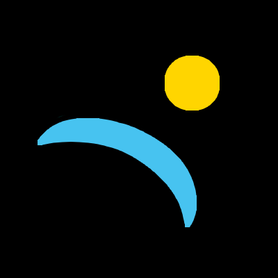 a blue arc pointed towards a small yellow circle.